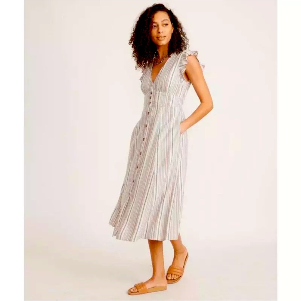 NWT Marine Layer Camila Midi Dress Multi Stripe XL Tencel Flutter Boho Bohemian